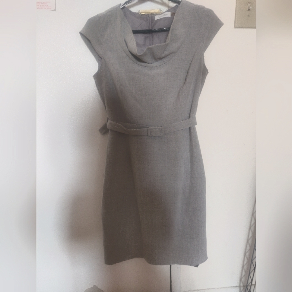 Calvin Klein Grey pencil dress with belt